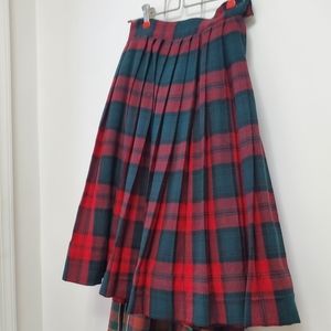 Vintage red pleated plaid checkered wool skirt